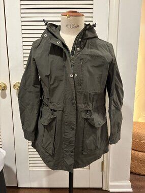 J.Crew Women's Utility Rain Parka Olive Green Hooded